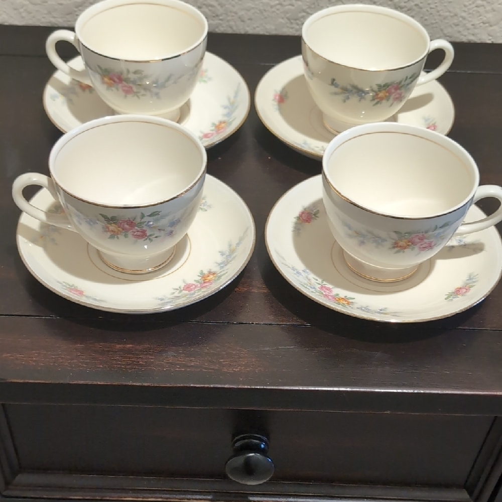 Four (4) Homer Laughlin Nautilus Ferndale Cup And Saucer Sets